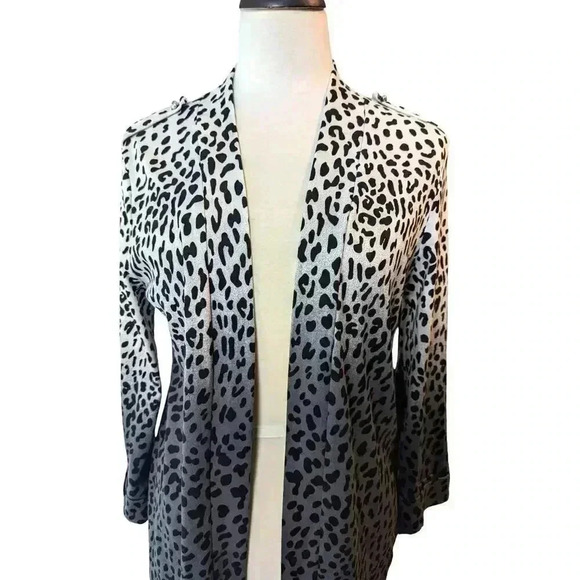 Rafaella Medium Open Front Cardigan Ombre Gray Leopard Print - Picture 2 of 8